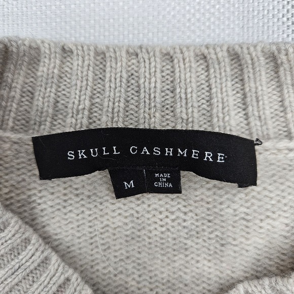 Skull Cashmere Sweater Womens Medium Gray With Beige Skull Wool Cashmere Blend - Picture 3 of 7